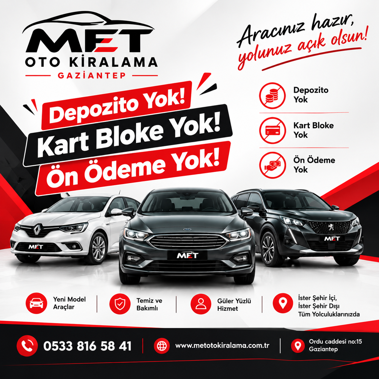 Gaziantep Depozitosuz Araç Kiralama Met Oto Kiralama